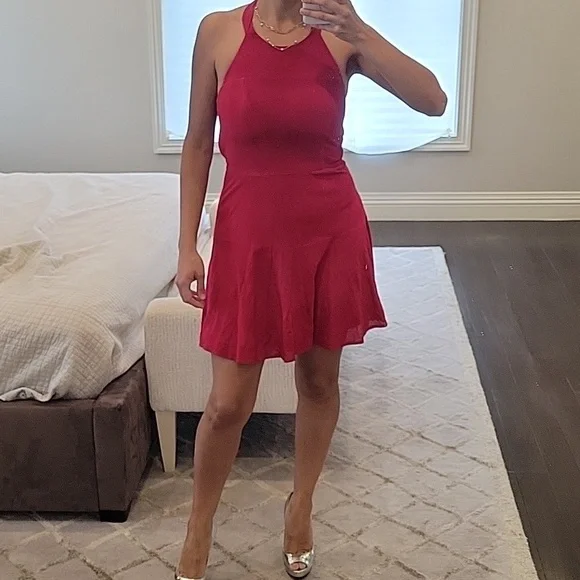 Parker Dresses | Women's Parker Suede Leather Red Mini Halter Dress Size Xs | Color: Red | Size: Xs | Cookiekk123'S Closet
